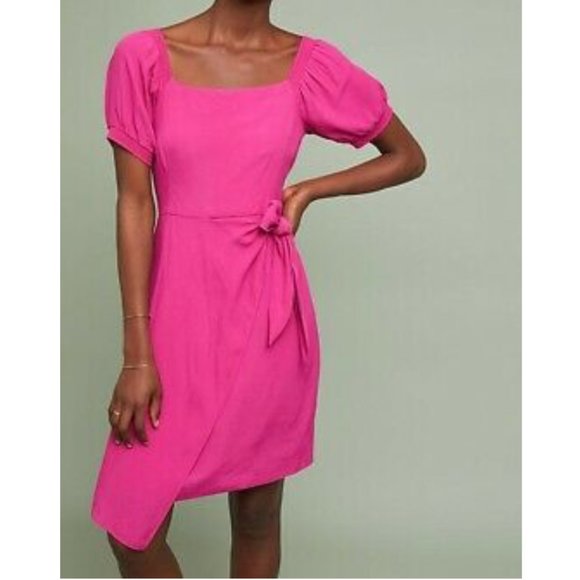 pink faux wrap dress